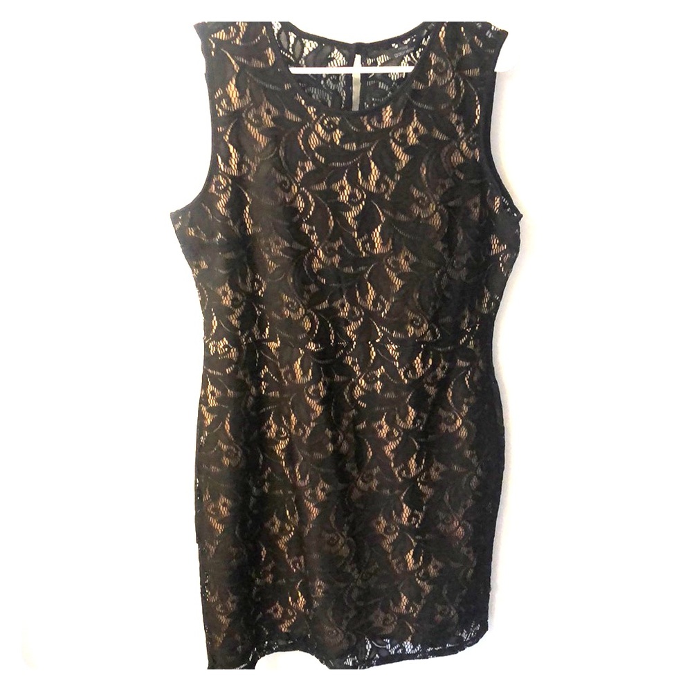 Black lace with tan lining cocktail dress!